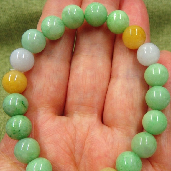 Certified 3 Colours Natural Grade A Jade Jadeite 10mm Beads Stretchy Bracelet - Picture 3 of 7
